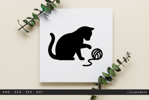 Cat Playing Yarn SVG Clipart for Graphics and Crafts